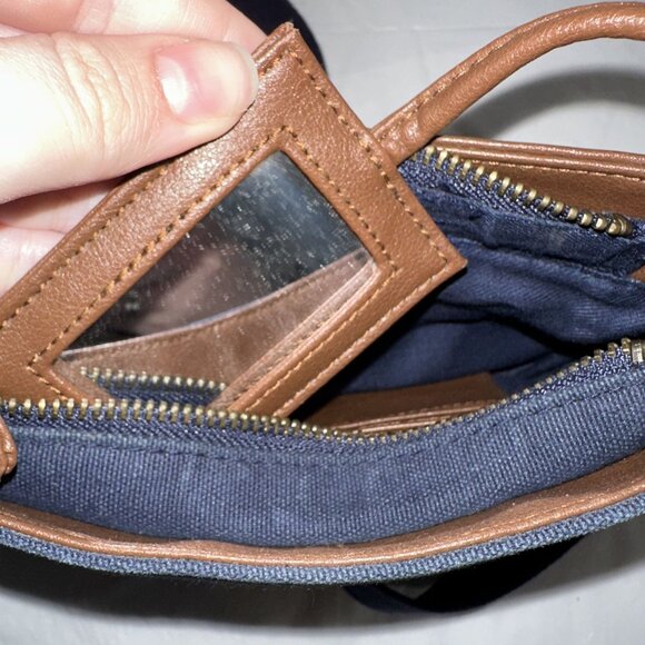 Etienne Aigner Navy Blue Canvas Crossbody Purse With Brown Leather Trim - Picture 5 of 5